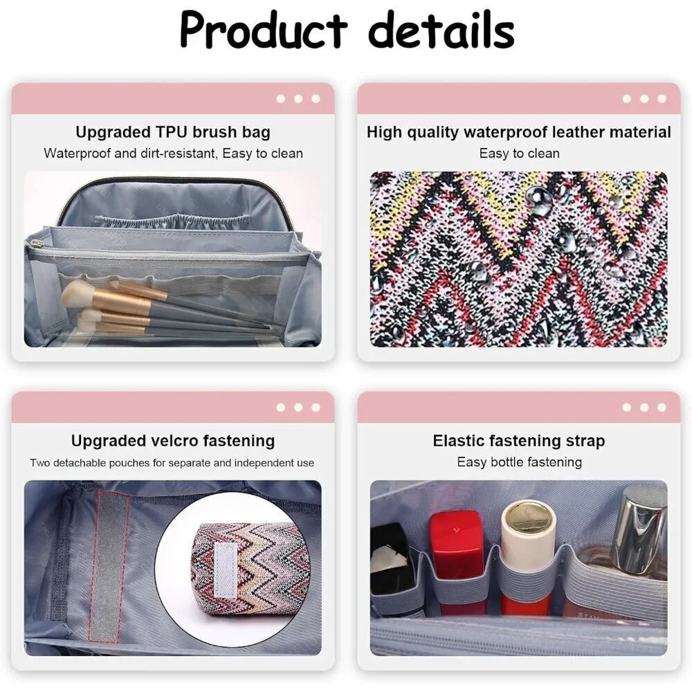 for Women: Western Boho Make up Bag Set of 3 - Large Capacity Vegan Leather Cosm